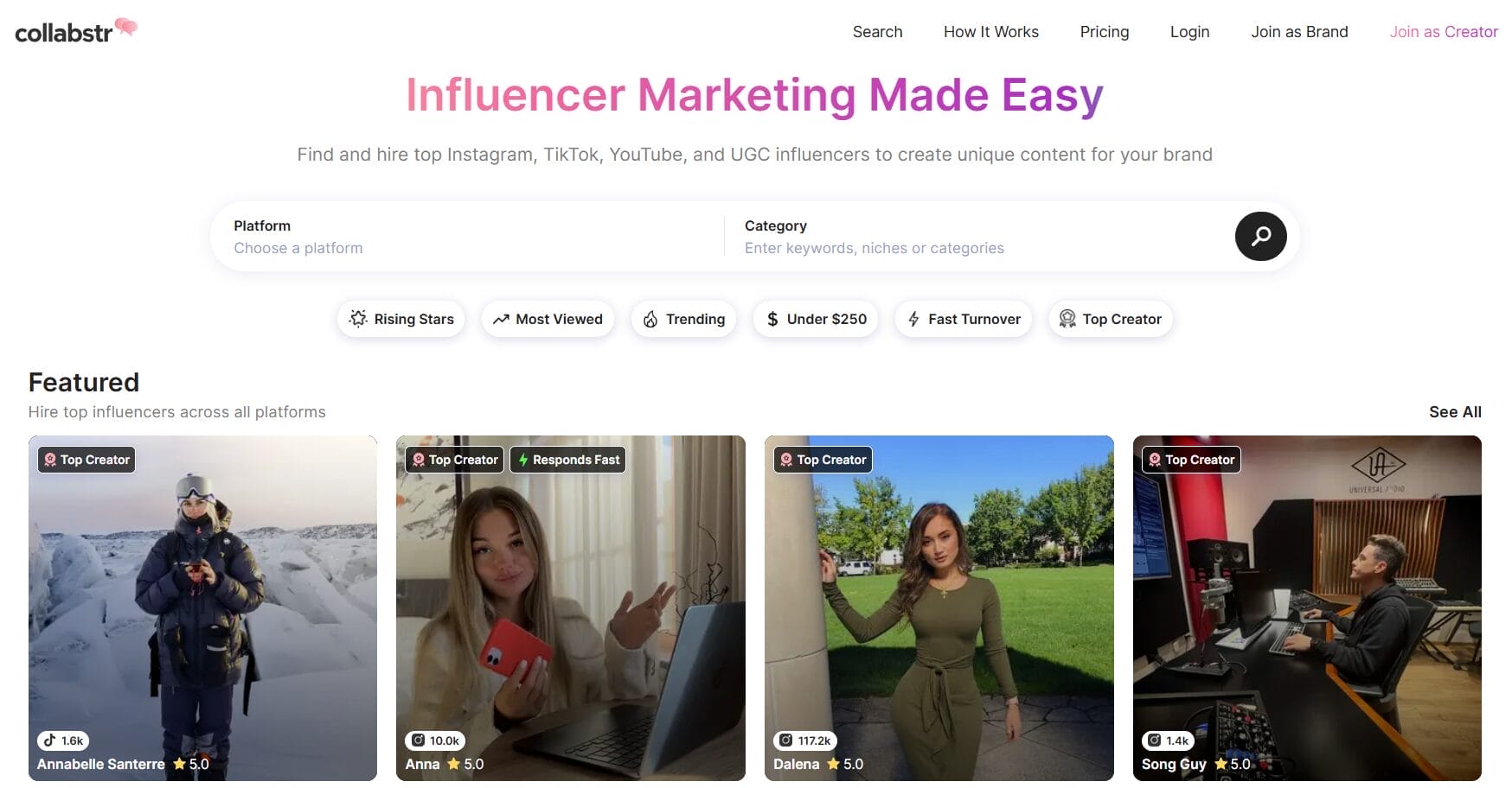 Find Paid UGC collaborations at Collabstr